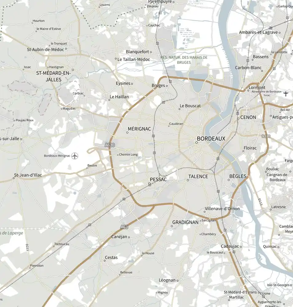 Carte des communes où intervient Atlantis 33 TP autour de Bordeaux